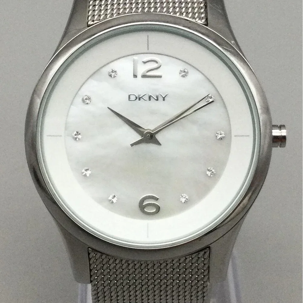 DKNY Womens Watch 37mm MOP Dial Silver Tone Steel Mesh NY-8716 New Battery